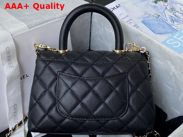 Chanel Mini Flap Bag with Top Handle Black Grained Calfskin Gold Tone Metal AS2215 Replica