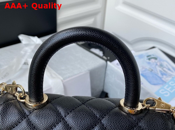 Chanel Mini Flap Bag with Top Handle Black Grained Calfskin Gold Tone Metal AS2215 Replica