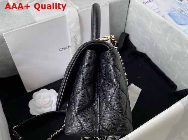 Chanel Mini Flap Bag with Top Handle Black Grained Calfskin Gold Tone Metal AS2215 Replica