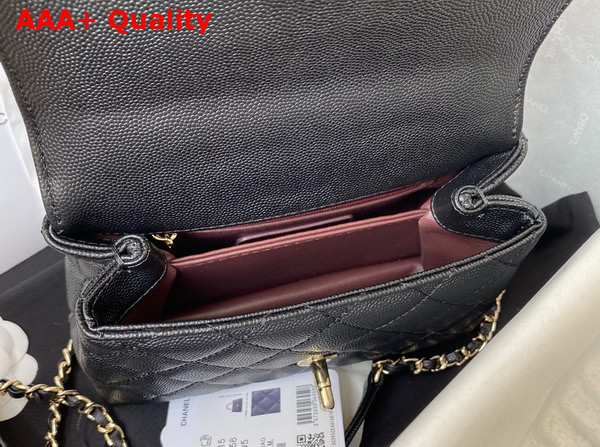 Chanel Mini Flap Bag with Top Handle Black Grained Calfskin Gold Tone Metal AS2215 Replica