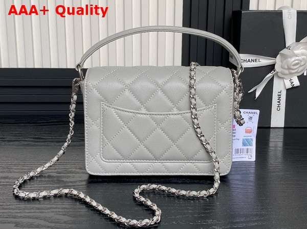 Chanel Mini Flap Bag with Top Handle Gray Grained Shiny Calfskin Silver Tone Metal AS5165 Replica
