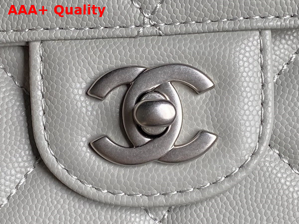 Chanel Mini Flap Bag with Top Handle Gray Grained Shiny Calfskin Silver Tone Metal AS5165 Replica