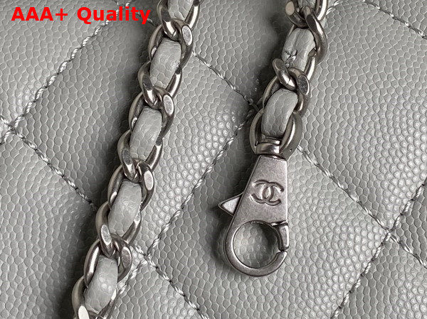 Chanel Mini Flap Bag with Top Handle Gray Grained Shiny Calfskin Silver Tone Metal AS5165 Replica