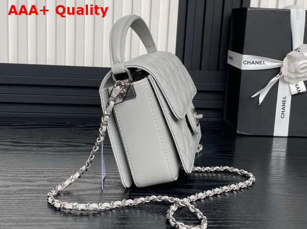 Chanel Mini Flap Bag with Top Handle Gray Grained Shiny Calfskin Silver Tone Metal AS5165 Replica
