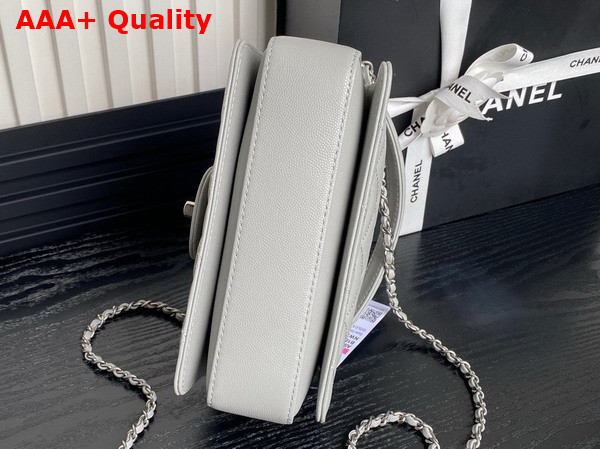 Chanel Mini Flap Bag with Top Handle Gray Grained Shiny Calfskin Silver Tone Metal AS5165 Replica