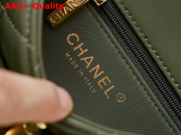 Chanel Mini Flap Bag with Top Handle Khaki Shiny Lambskin Gold Tone Metal AS5032 Replica