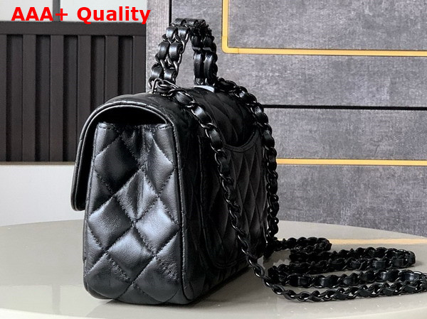 Chanel Mini Flap Bag with Top Handle Lambskin and Lacquered Metal Black AS5243 Replica