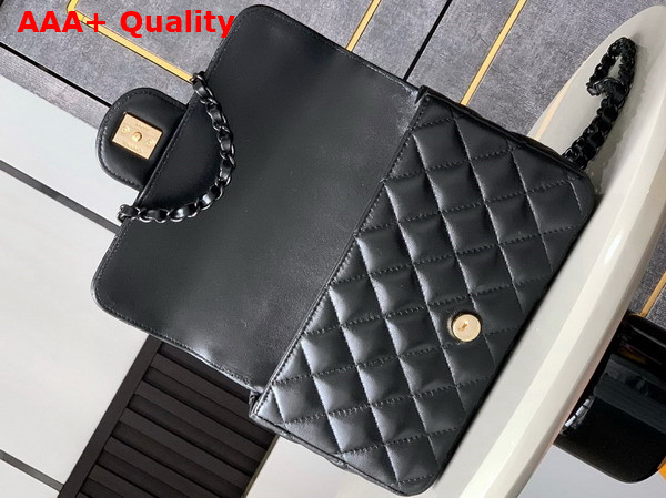 Chanel Mini Flap Bag with Top Handle Lambskin and Lacquered Metal Black AS5243 Replica
