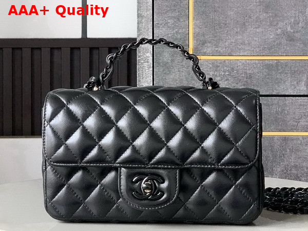 Chanel Mini Flap Bag with Top Handle Lambskin and Lacquered Metal Black AS5243 Replica