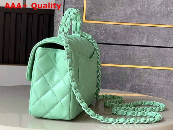 Chanel Mini Flap Bag with Top Handle Lambskin and Lacquered Metal Light Green AS5243 Replica