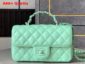 Chanel Mini Flap Bag with Top Handle Lambskin and Lacquered Metal Light Green AS5243 Replica
