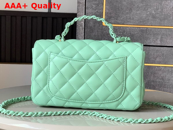 Chanel Mini Flap Bag with Top Handle Lambskin and Lacquered Metal Light Green AS5243 Replica