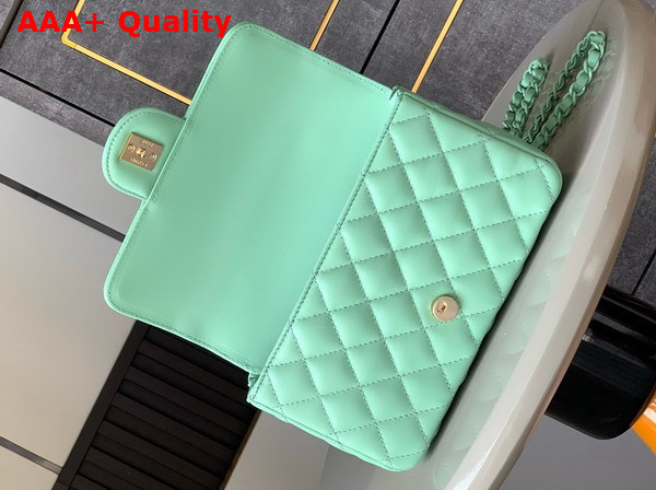 Chanel Mini Flap Bag with Top Handle Lambskin and Lacquered Metal Light Green AS5243 Replica