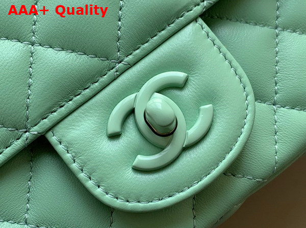 Chanel Mini Flap Bag with Top Handle Lambskin and Lacquered Metal Light Green AS5243 Replica