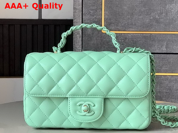 Chanel Mini Flap Bag with Top Handle Lambskin and Lacquered Metal Light Green AS5243 Replica