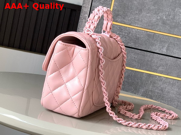Chanel Mini Flap Bag with Top Handle Lambskin and Lacquered Metal Light Pink AS5243 Replica