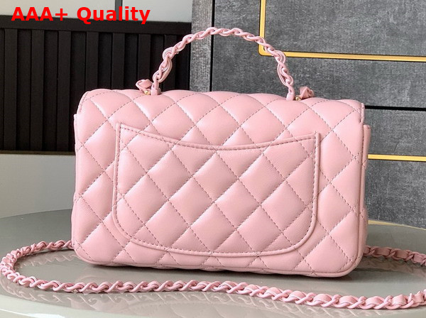 Chanel Mini Flap Bag with Top Handle Lambskin and Lacquered Metal Light Pink AS5243 Replica