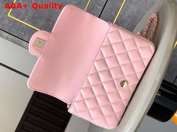 Chanel Mini Flap Bag with Top Handle Lambskin and Lacquered Metal Light Pink AS5243 Replica