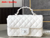 Chanel Mini Flap Bag with Top Handle Lambskin and Lacquered Metal White AS5243 Replica