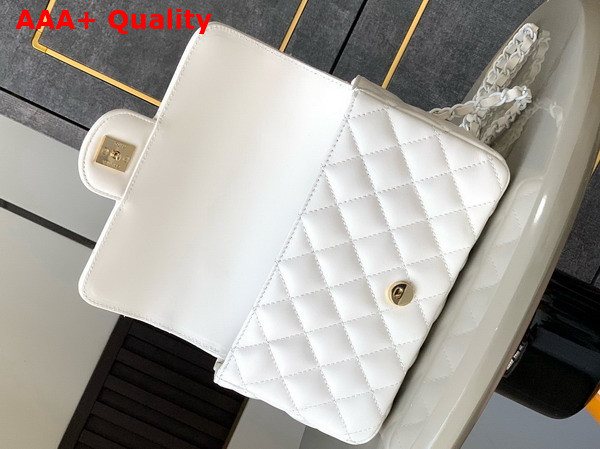 Chanel Mini Flap Bag with Top Handle Lambskin and Lacquered Metal White AS5243 Replica