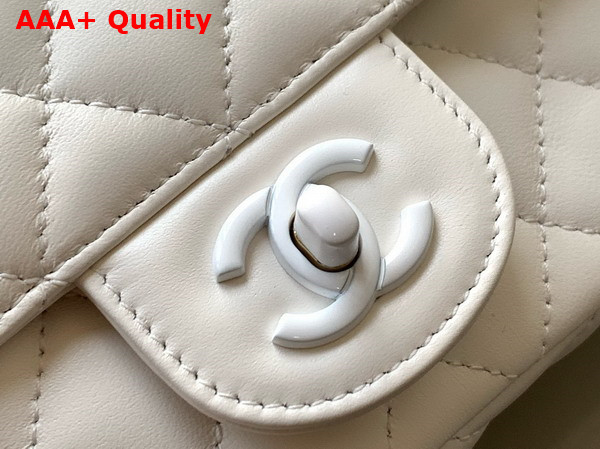 Chanel Mini Flap Bag with Top Handle Lambskin and Lacquered Metal White AS5243 Replica