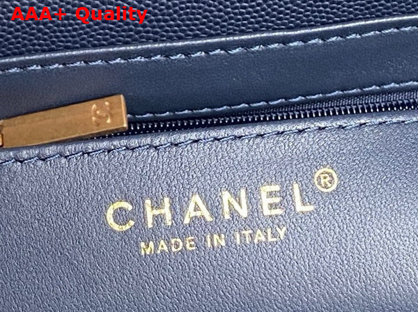 Chanel Mini Flap Bag with Top Handle Navy Blue Grained Shiny Calfskin Gold Tone Metal AS5165 Replica