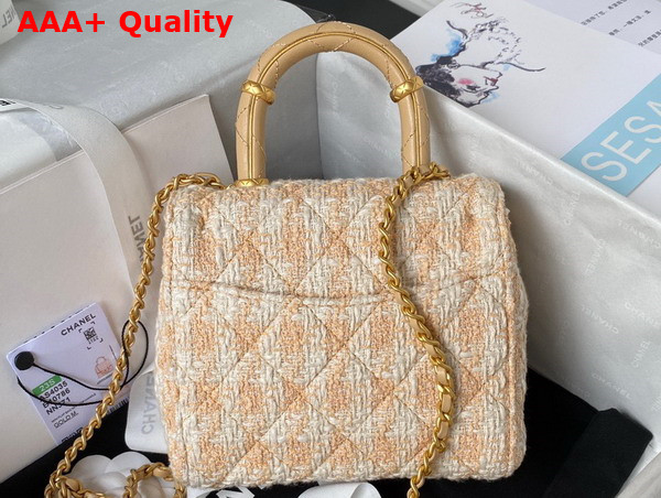 Chanel Mini Flap Bag with Top Handle Tweed Lambskin Gold Tone Metal Orange and Ecru AS4035 Replica