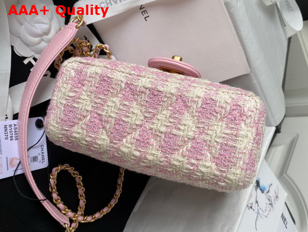 Chanel Mini Flap Bag with Top Handle Tweed Lambskin Gold Tone Metal Pink and Ecru AS4035 Replica