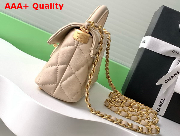 Chanel Mini Flap Bag with Top Handle in Beige Lambskin Gold Tone Metal AS5354 Replica
