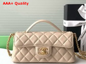 Chanel Mini Flap Bag with Top Handle in Beige Lambskin Gold Tone Metal AS5354 Replica