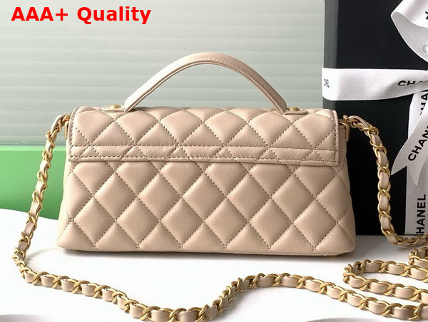 Chanel Mini Flap Bag with Top Handle in Beige Lambskin Gold Tone Metal AS5354 Replica