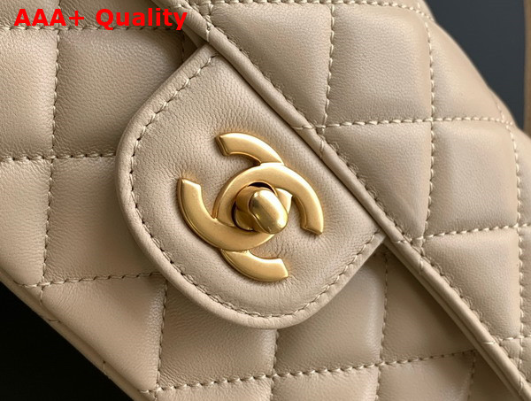 Chanel Mini Flap Bag with Top Handle in Beige Lambskin Gold Tone Metal AS5354 Replica