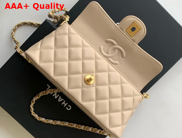 Chanel Mini Flap Bag with Top Handle in Beige Lambskin Gold Tone Metal AS5354 Replica
