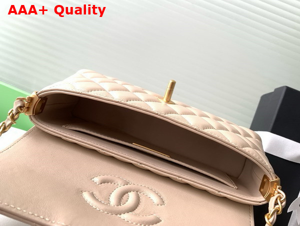 Chanel Mini Flap Bag with Top Handle in Beige Lambskin Gold Tone Metal AS5354 Replica