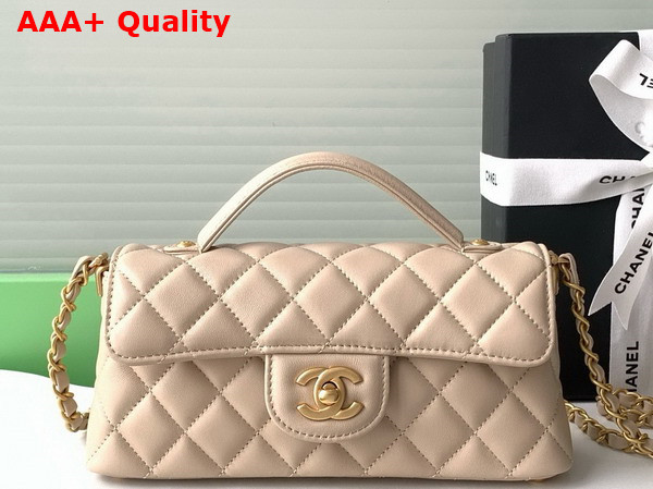 Chanel Mini Flap Bag with Top Handle in Beige Lambskin Gold Tone Metal AS5354 Replica