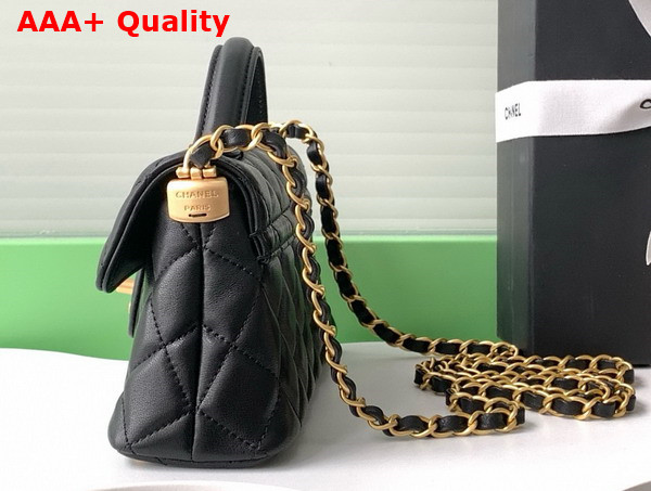 Chanel Mini Flap Bag with Top Handle in Black Lambskin Gold Tone Metal AS5354 Replica