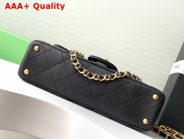 Chanel Mini Flap Bag with Top Handle in Black Lambskin Gold Tone Metal AS5354 Replica
