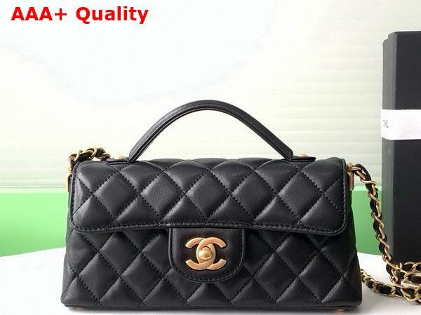Chanel Mini Flap Bag with Top Handle in Black Lambskin Gold Tone Metal AS5354 Replica