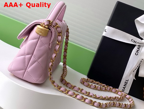 Chanel Mini Flap Bag with Top Handle in Light Pink Lambskin Gold Tone Metal AS5354 Replica