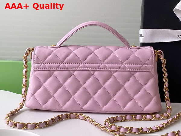 Chanel Mini Flap Bag with Top Handle in Light Pink Lambskin Gold Tone Metal AS5354 Replica