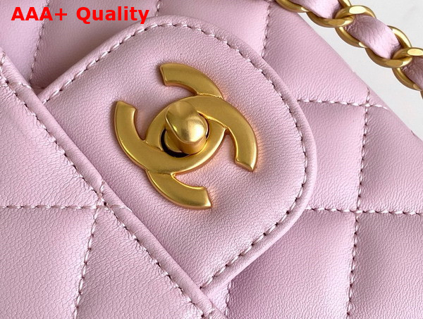 Chanel Mini Flap Bag with Top Handle in Light Pink Lambskin Gold Tone Metal AS5354 Replica