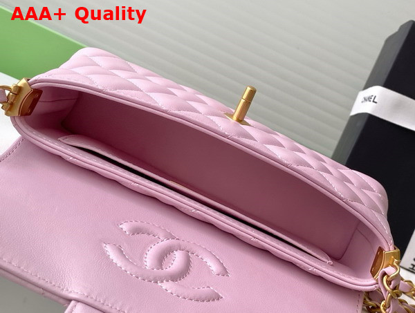 Chanel Mini Flap Bag with Top Handle in Light Pink Lambskin Gold Tone Metal AS5354 Replica