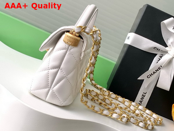 Chanel Mini Flap Bag with Top Handle in White Lambskin Gold Tone Metal AS5354 Replica