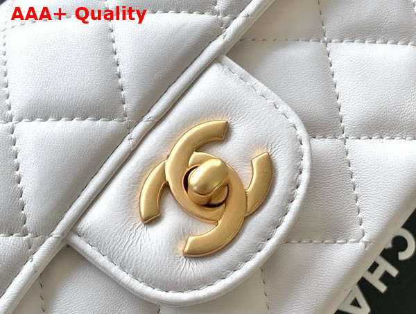 Chanel Mini Flap Bag with Top Handle in White Lambskin Gold Tone Metal AS5354 Replica