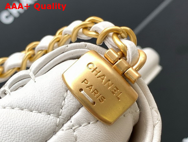 Chanel Mini Flap Bag with Top Handle in White Lambskin Gold Tone Metal AS5354 Replica