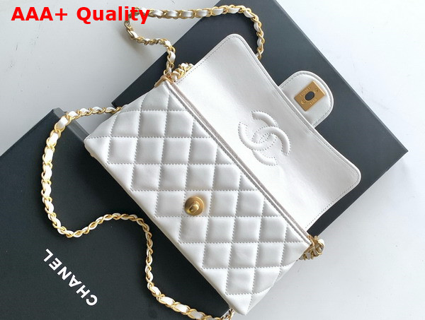 Chanel Mini Flap Bag with Top Handle in White Lambskin Gold Tone Metal AS5354 Replica