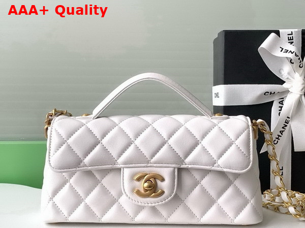 Chanel Mini Flap Bag with Top Handle in White Lambskin Gold Tone Metal AS5354 Replica