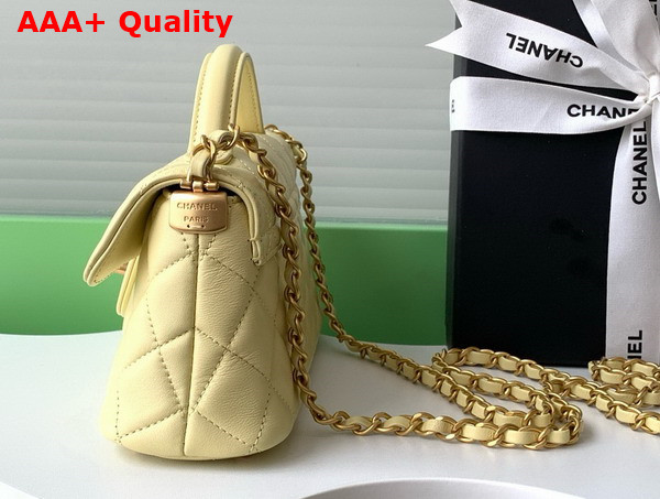 Chanel Mini Flap Bag with Top Handle in Yellow Lambskin Gold Tone Metal AS5354 Replica