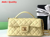 Chanel Mini Flap Bag with Top Handle in Yellow Lambskin Gold Tone Metal AS5354 Replica
