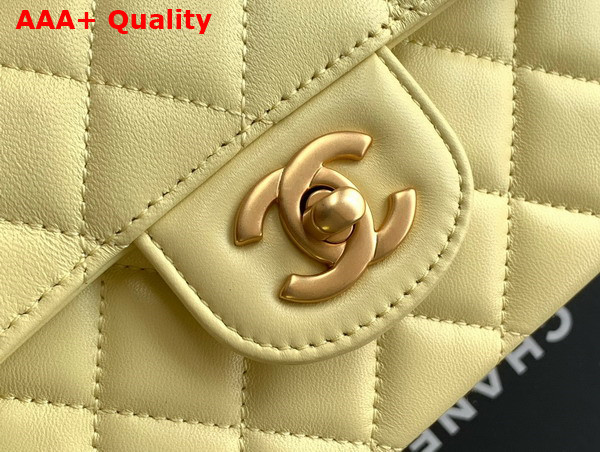 Chanel Mini Flap Bag with Top Handle in Yellow Lambskin Gold Tone Metal AS5354 Replica